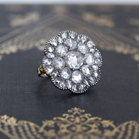 2.10ctw Antique Rose Cut Diamond Cluster Ring