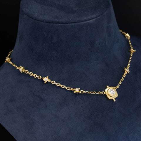 2.35ctw Vintage Old European Cut Diamond Bezel Necklace, Italian