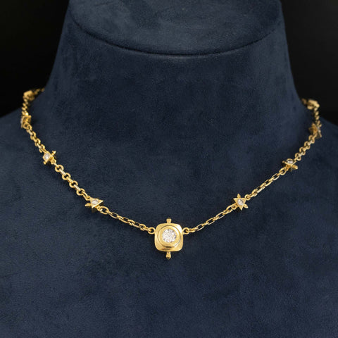 2.35ctw Vintage Old European Cut Diamond Bezel Necklace, Italian