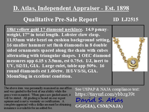 2.35ctw Vintage Old European Cut Diamond Bezel Necklace, Italian