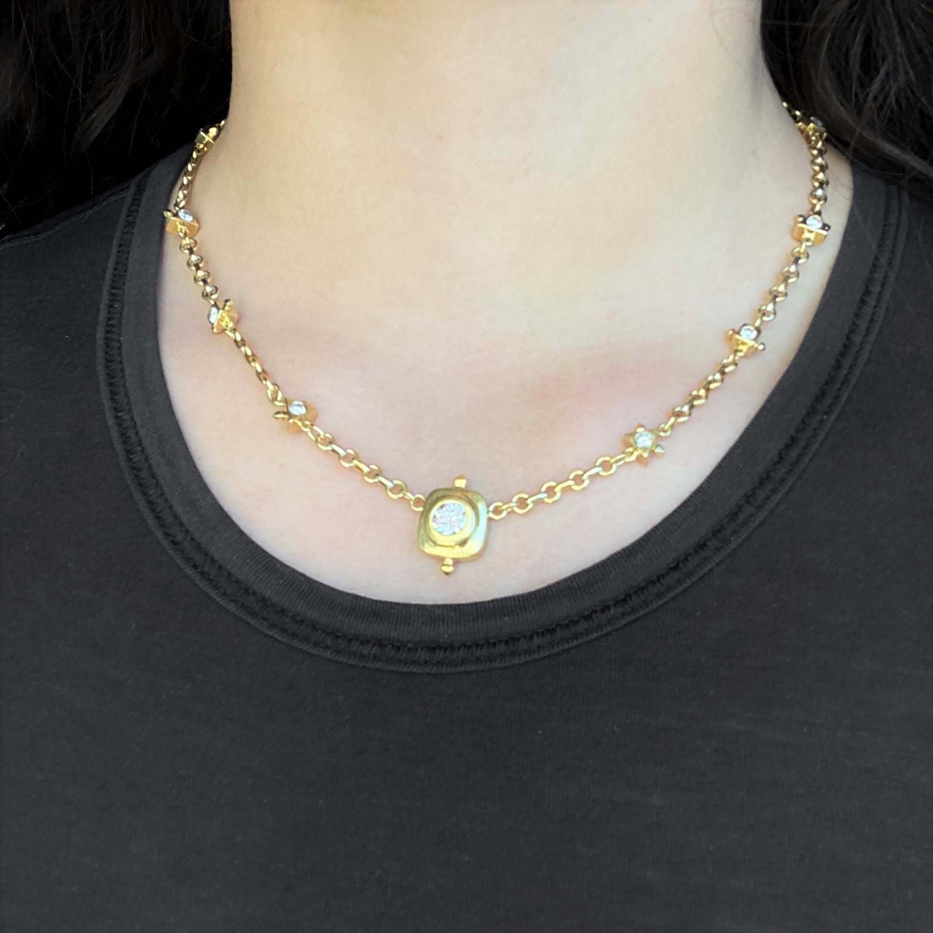 2.35ctw Vintage Old European Cut Diamond Bezel Necklace, Italian