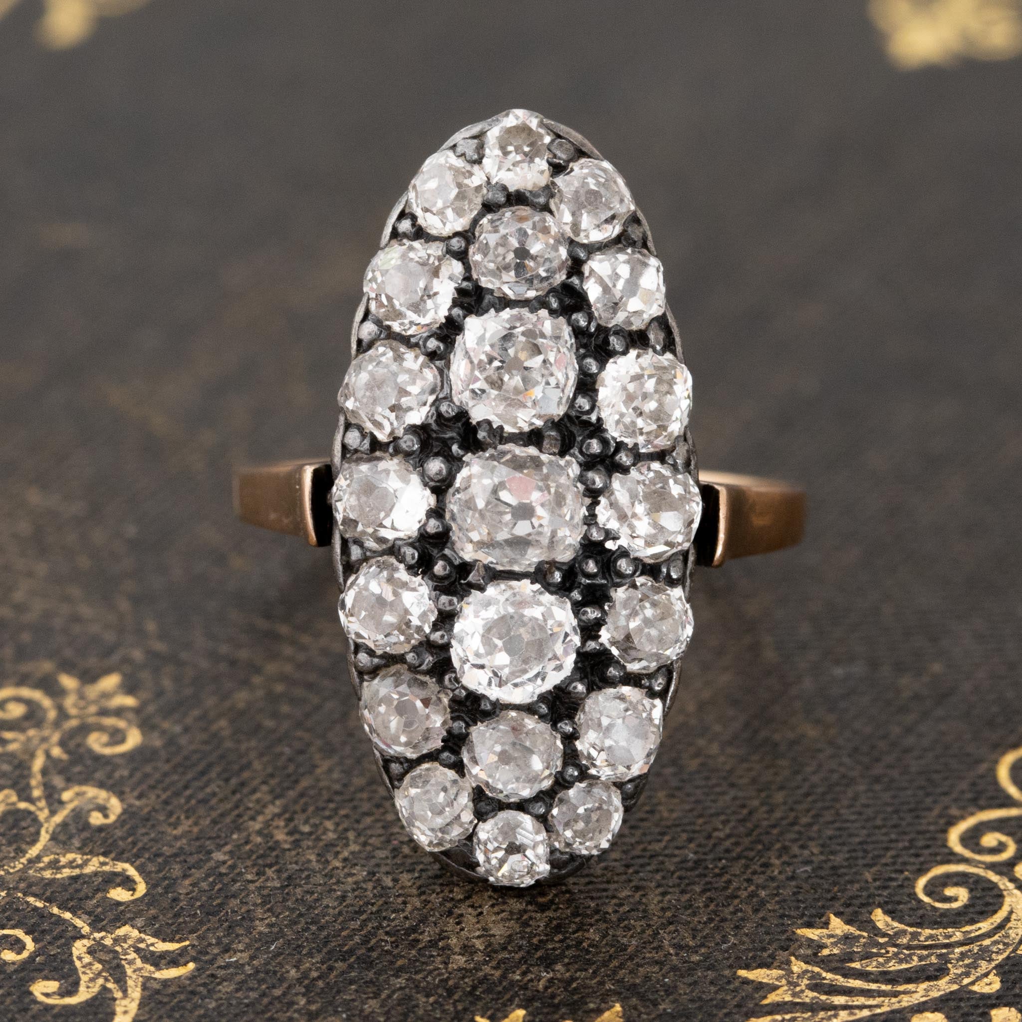 2.80ctw Antique Old Mine Diamond Navette Ring