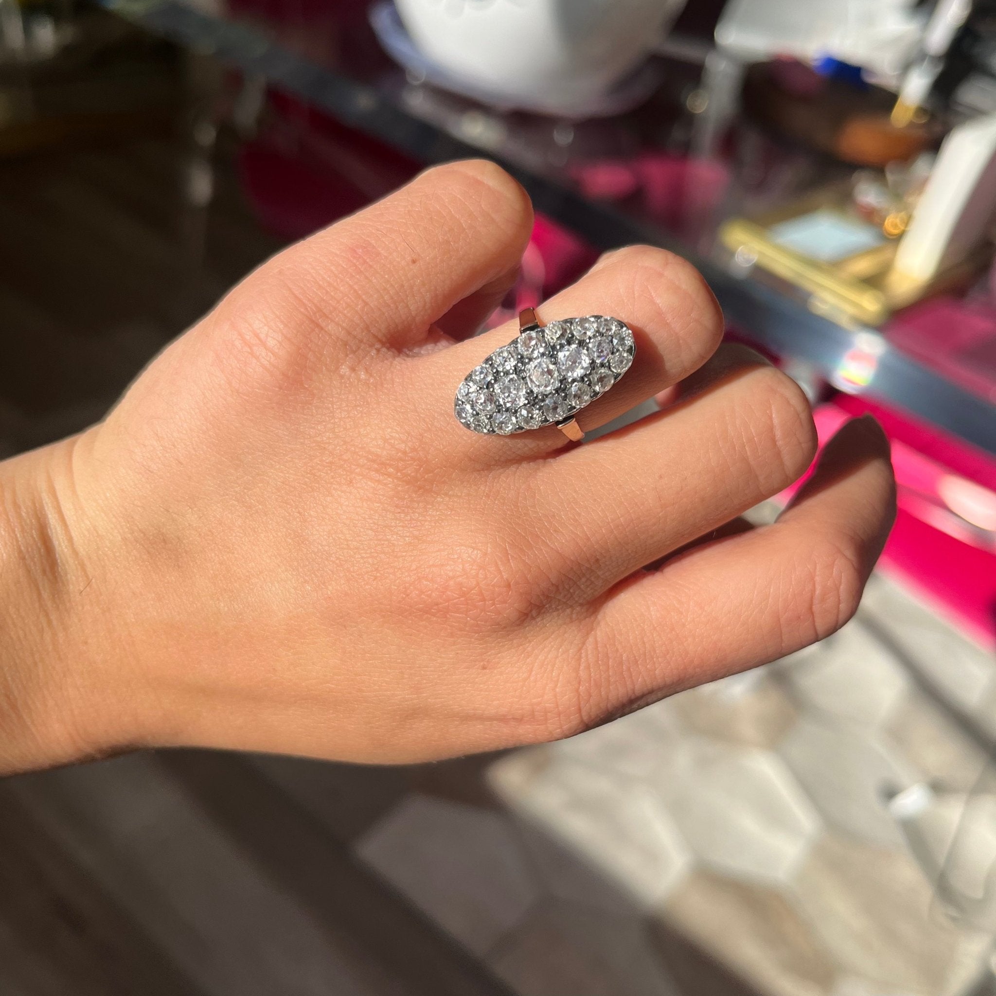 2.80ctw Antique Old Mine Diamond Navette Ring