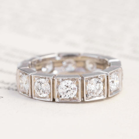 3.00ctw Vintage Round Cut Diamond Block Style Eternity Band