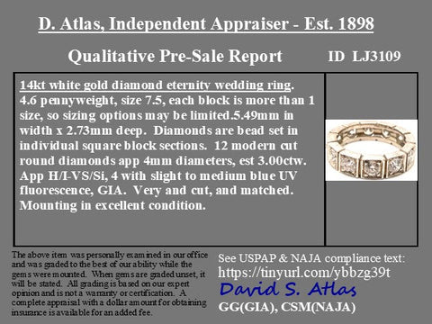 3.00ctw Vintage Round Cut Diamond Block Style Eternity Band