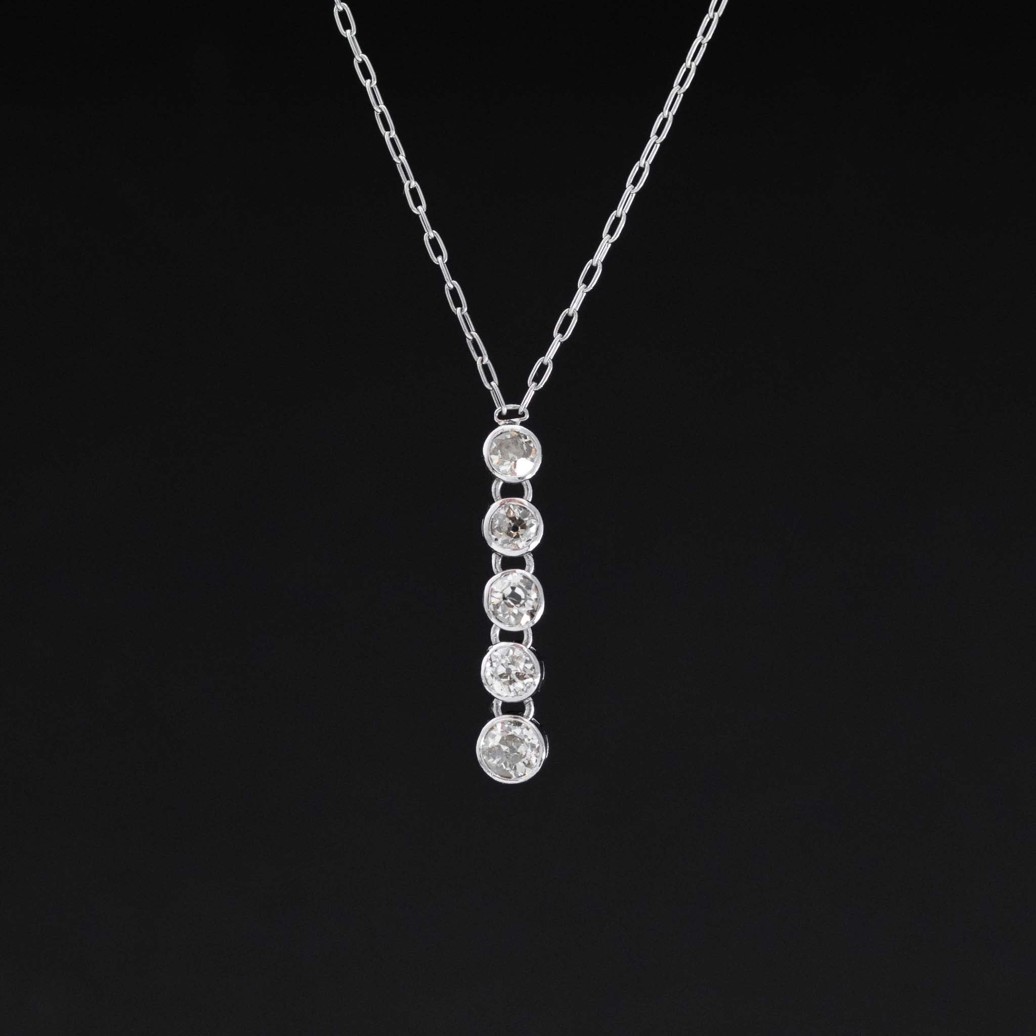 .57ctw Old European Cut Diamond 5-Stone Waterfall Pendant