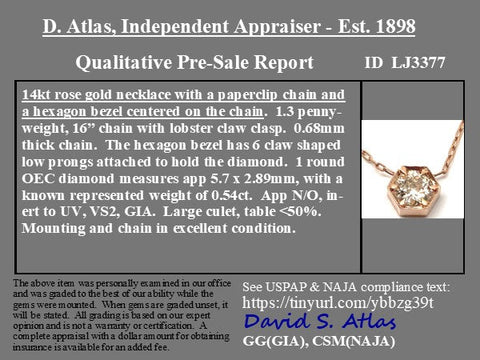 .54ct Old European Cut Diamond Hexagonal Bezel Pendant