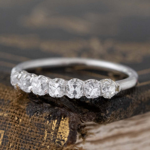 Antique lovers’ .68ctw Petite Old Mine Cut Diamond 7-Stone Band in platinum, featuring rare Earth-mined Old Mine Cut Diamonds