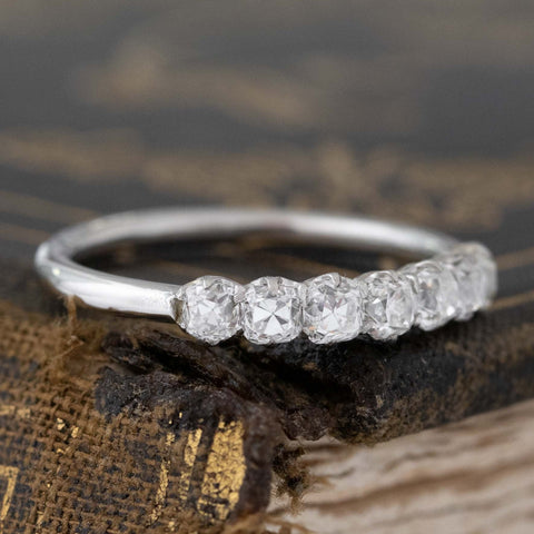 Historic style .68ctw Petite Old Mine Cut Diamond 7-Stone Band wedding band with Old Mine Cut Diamonds, unique heirloom in platinum