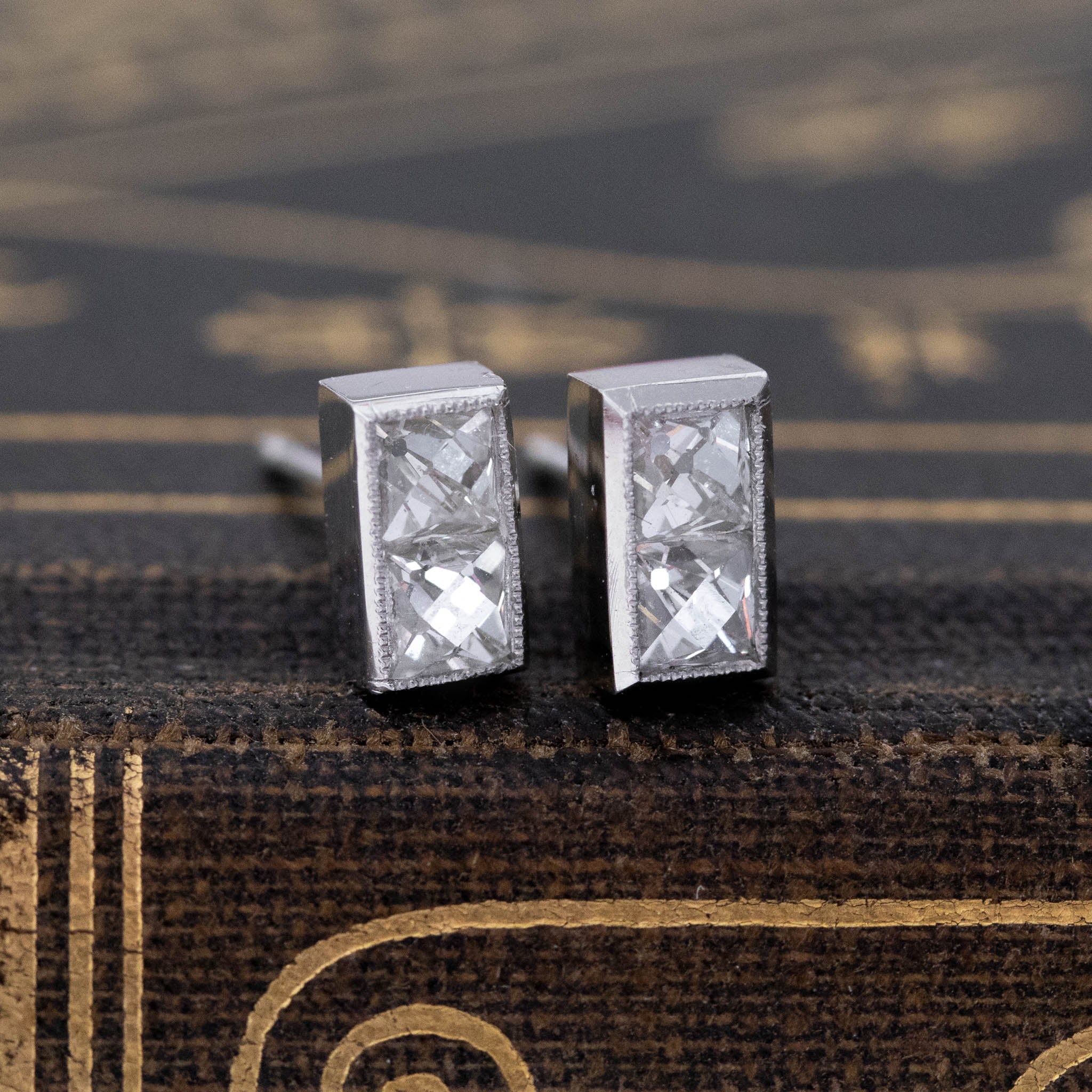 .74ctw French Cut Diamond Twin Stone Stud Earrings