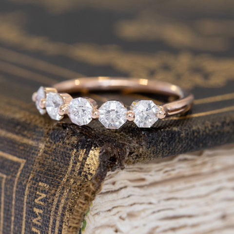 Antique lovers’ .82ctw Octagonal Cut 5-Stone Diamond Band in rose gold, featuring rare Earth-mined Antique Diamonds