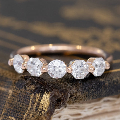 .82ctw Octagonal Cut 5-Stone Diamond Band with Antique Diamonds in rose gold, antique-inspired one-of-a-kind wedding band