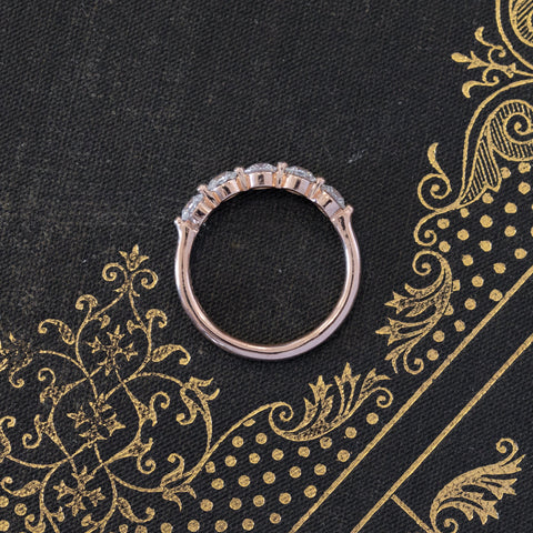 Side view of .82ctw Octagonal Cut 5-Stone Diamond Band, vintage-inspired band with Antique Diamonds, crafted in rose gold