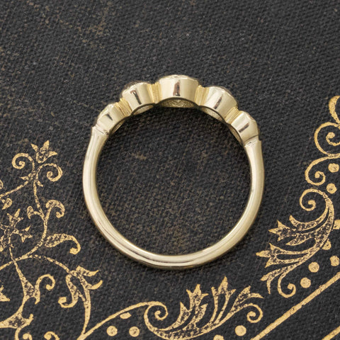 Side view of .93ctw Old European Cut Diamond Graduated 5-Stone Band, vintage-inspired band with Old Mine Cut Diamonds, crafted in yellow gold