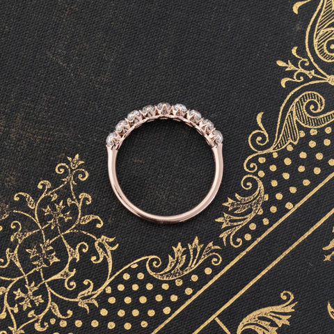 Side view of .93ctw Petite Old Mine Cut Diamond Half-Hoop 9-stone Band, vintage-inspired band with Old Mine Cut Diamonds, crafted in rose gold