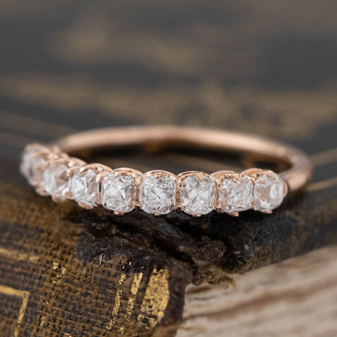 Antique lovers’ .93ctw Petite Old Mine Cut Diamond Half-Hoop 9-stone Band in rose gold, featuring rare Earth-mined Old Mine Cut Diamonds