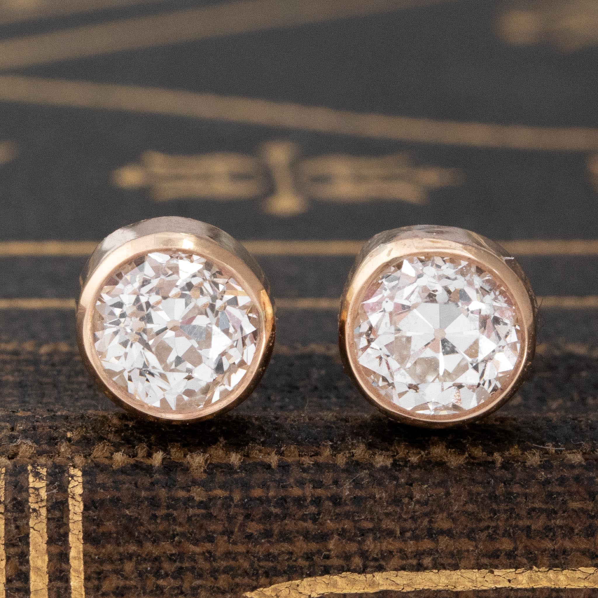 .94ctw Old European Cut Diamond Bezel Stud Earrings