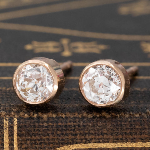 .94ctw Old European Cut Diamond Bezel Stud Earrings