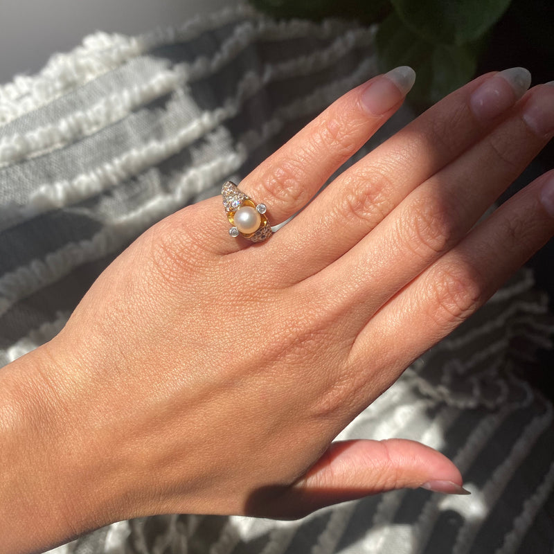 Pearl Diamond Bridal V-Shaped Wedding Ring / Women's Stacking Ring – ZNZ  Jewelry Affordagold