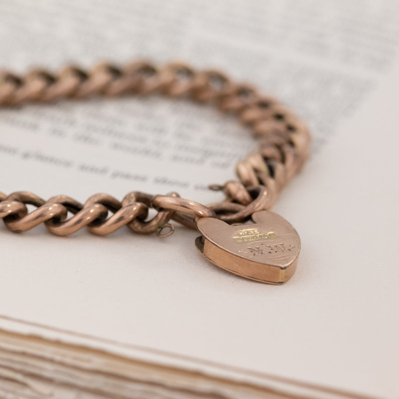 Victorian 9k Gold Curb Link Bracelet Heart Lock Large Chunky Links -  Victoria Sterling