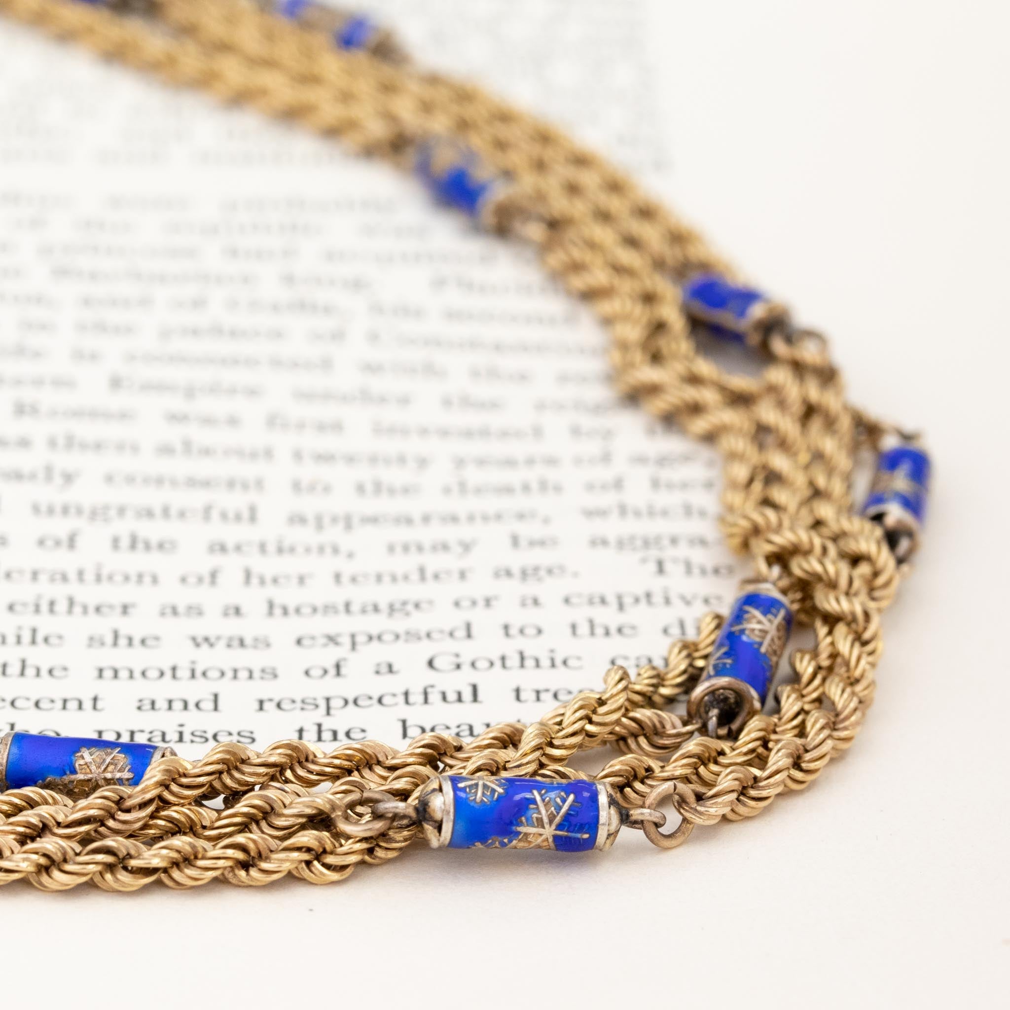 Antique Enamel Long Chain, 14kt Gold