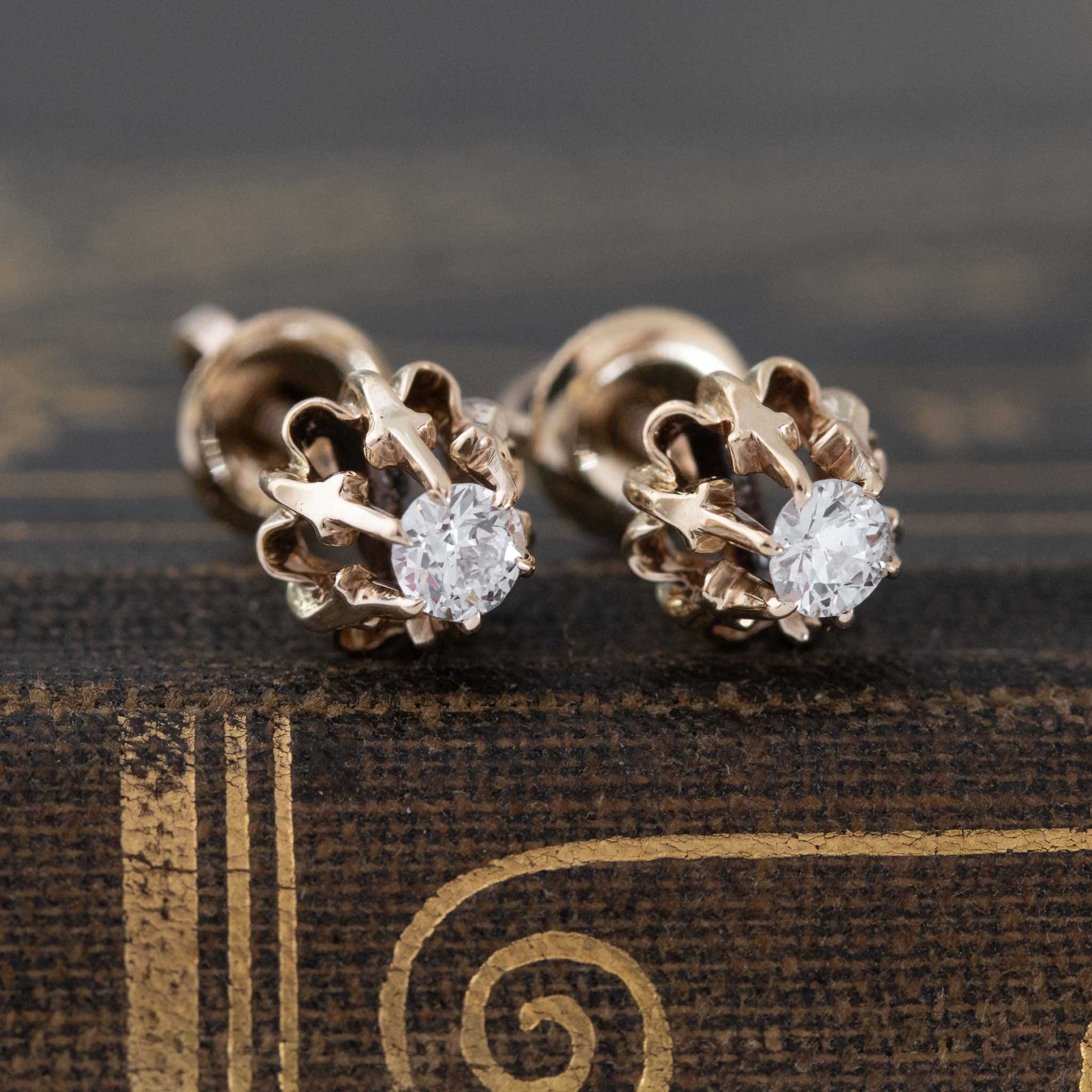 .24ctw Old European Cut Diamond Buttercup Stud Earrings