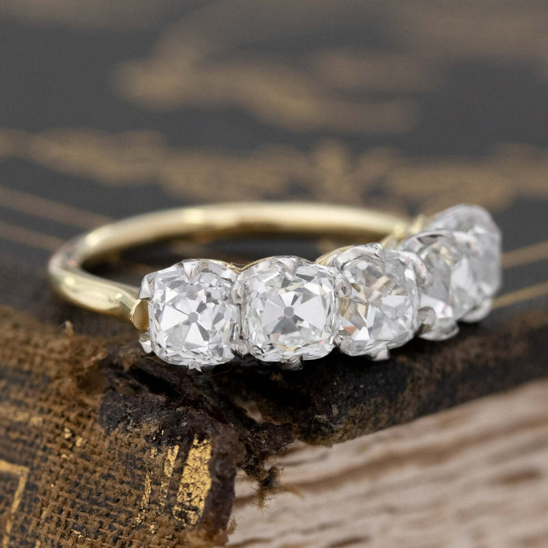 Five Stone Claw Set Diamond Wedding Band with Old Mine Cuts - GOODSTONE
