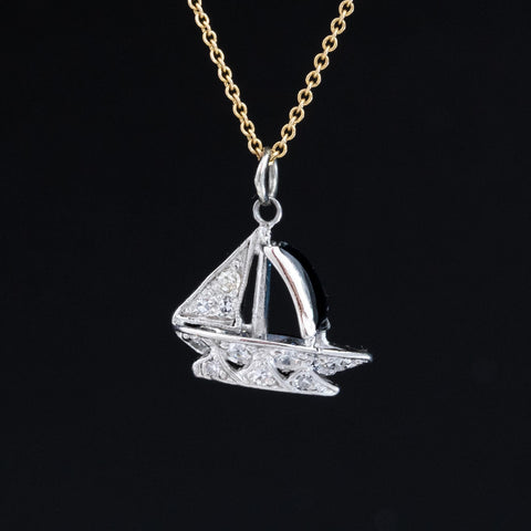 Vintage Diamond & Sapphire Sail Boat Charm